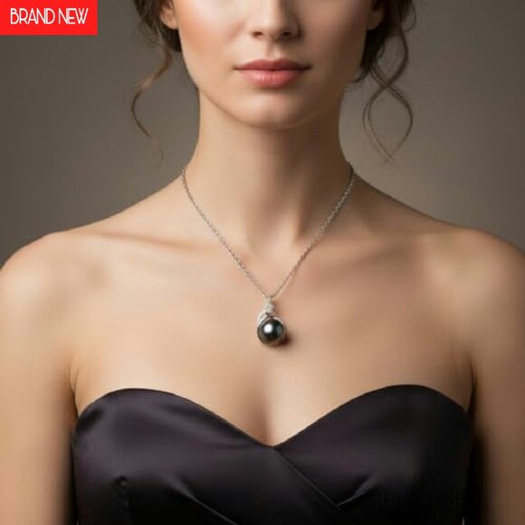 Tahitian Black Pearl Necklace 11-12mm Adjustable Chain Luxury Gift - Picture 4 of 7